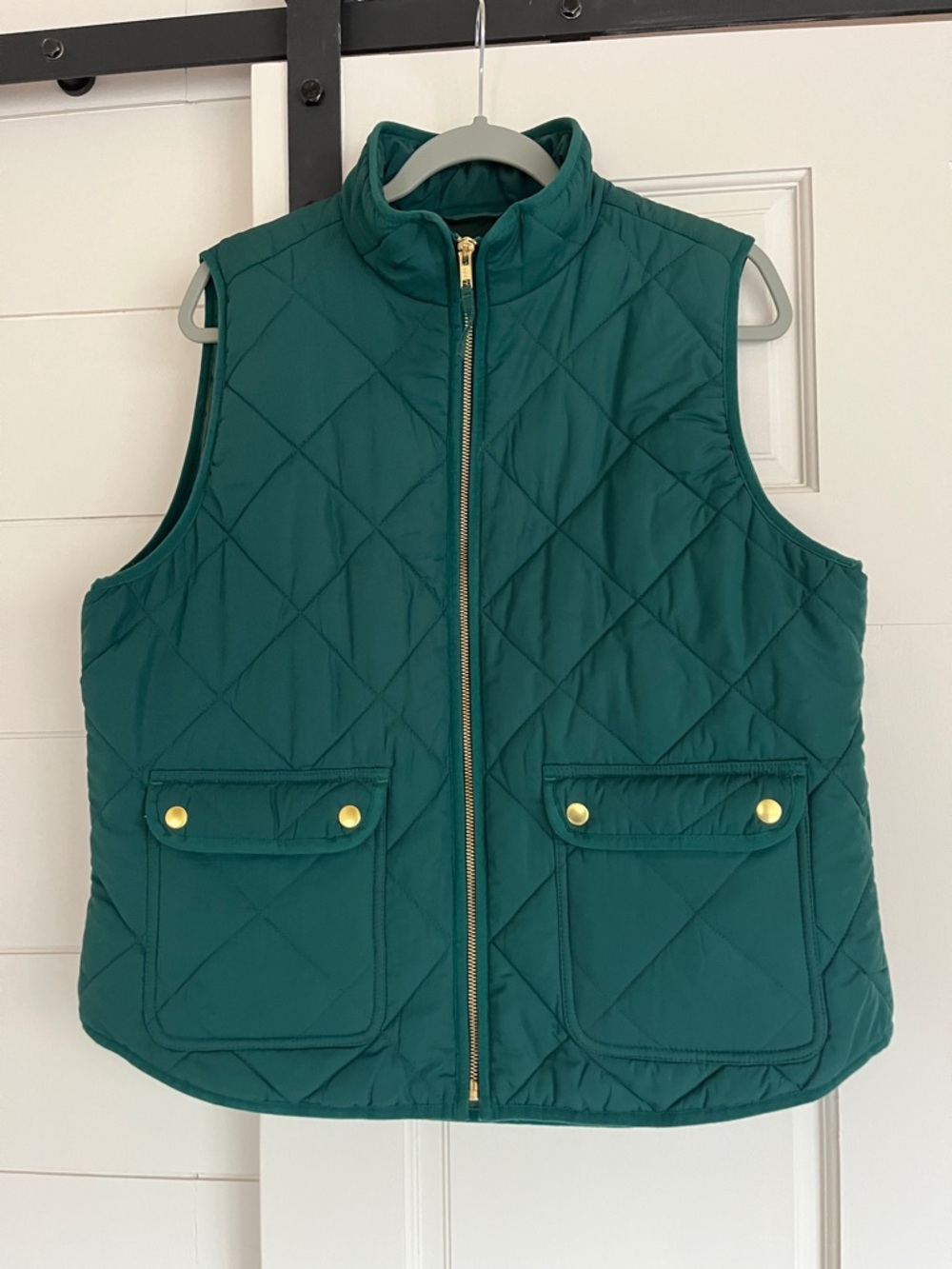 J. Crew Quilted Emerald Green Vest with Gold Hardware